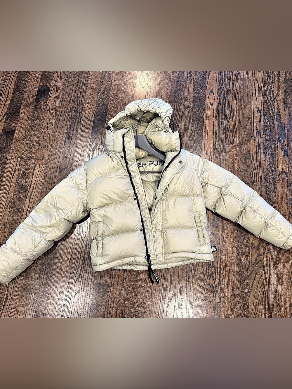 Aritzia The Super Puff™ Shorty - Hi-Gloss Hooded Puffer Jacket, Cream